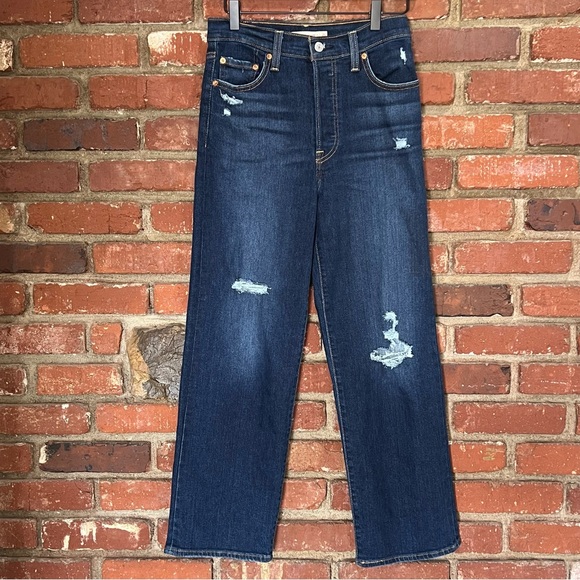 Levi's women's denim ribcage‎ straight ankle distressed button fly jeans size 26 - Picture 1 of 14